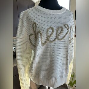 Queen Of Sparkles Cheers Holiday White Studded Sweater. Size S